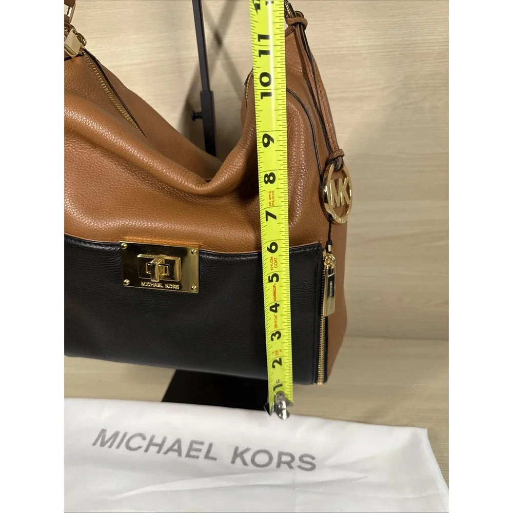 Michael Kors Addie Large Logo Hobo Shoulder Bag Two Tone Black & Brown‎